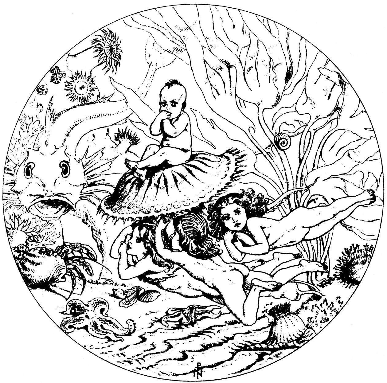 Ilustrace z pohádky The Water-Babies, Charles Kingsley, 1863. od Noel Paton