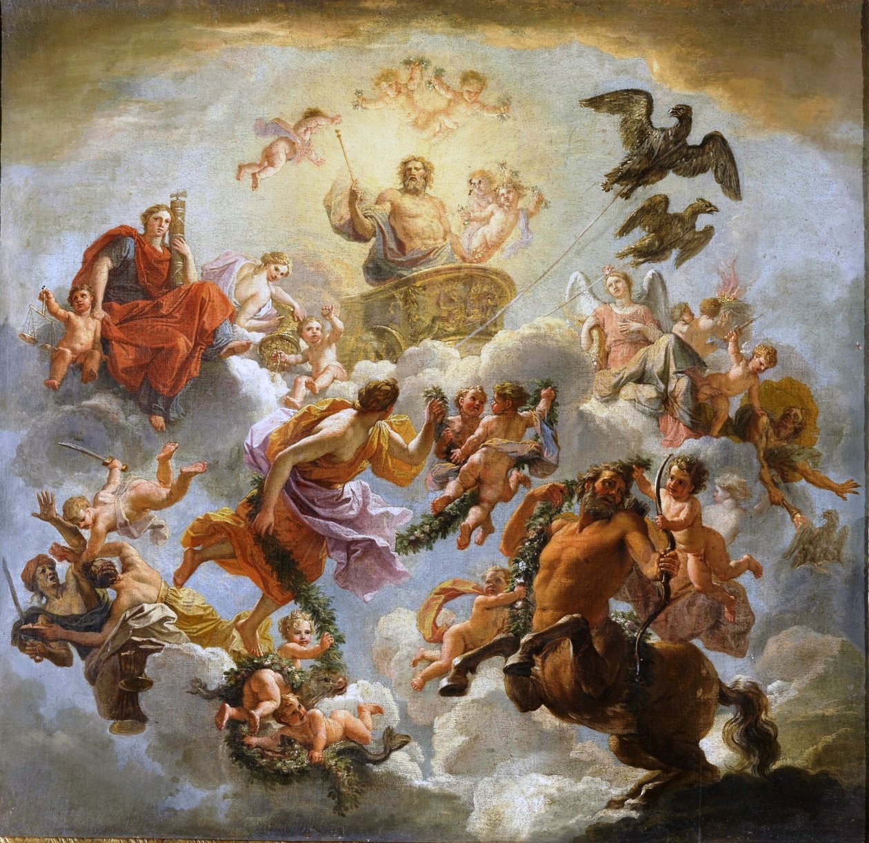 Francouzsky: Jupiter accompagné de la Justice et de la Piété Jupiterův vůz mezi spravedlností a zbožností od Noël Coypel