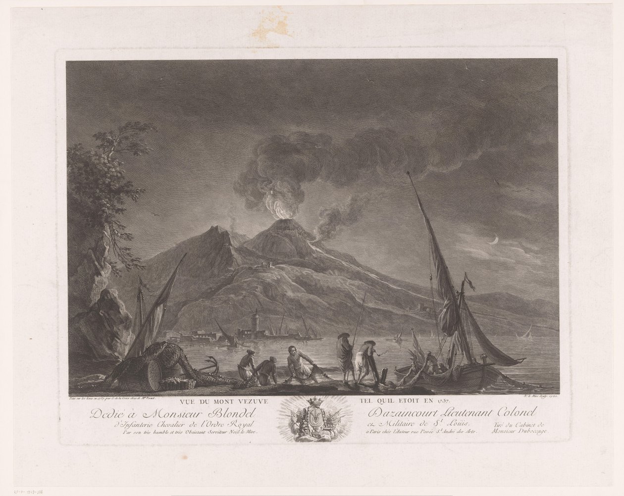Krajina s rybáři a aktivním Vesuvem Vue du mont Vesuve tel quil etoit en 1757 (název na objektu) od Noël Le Mire