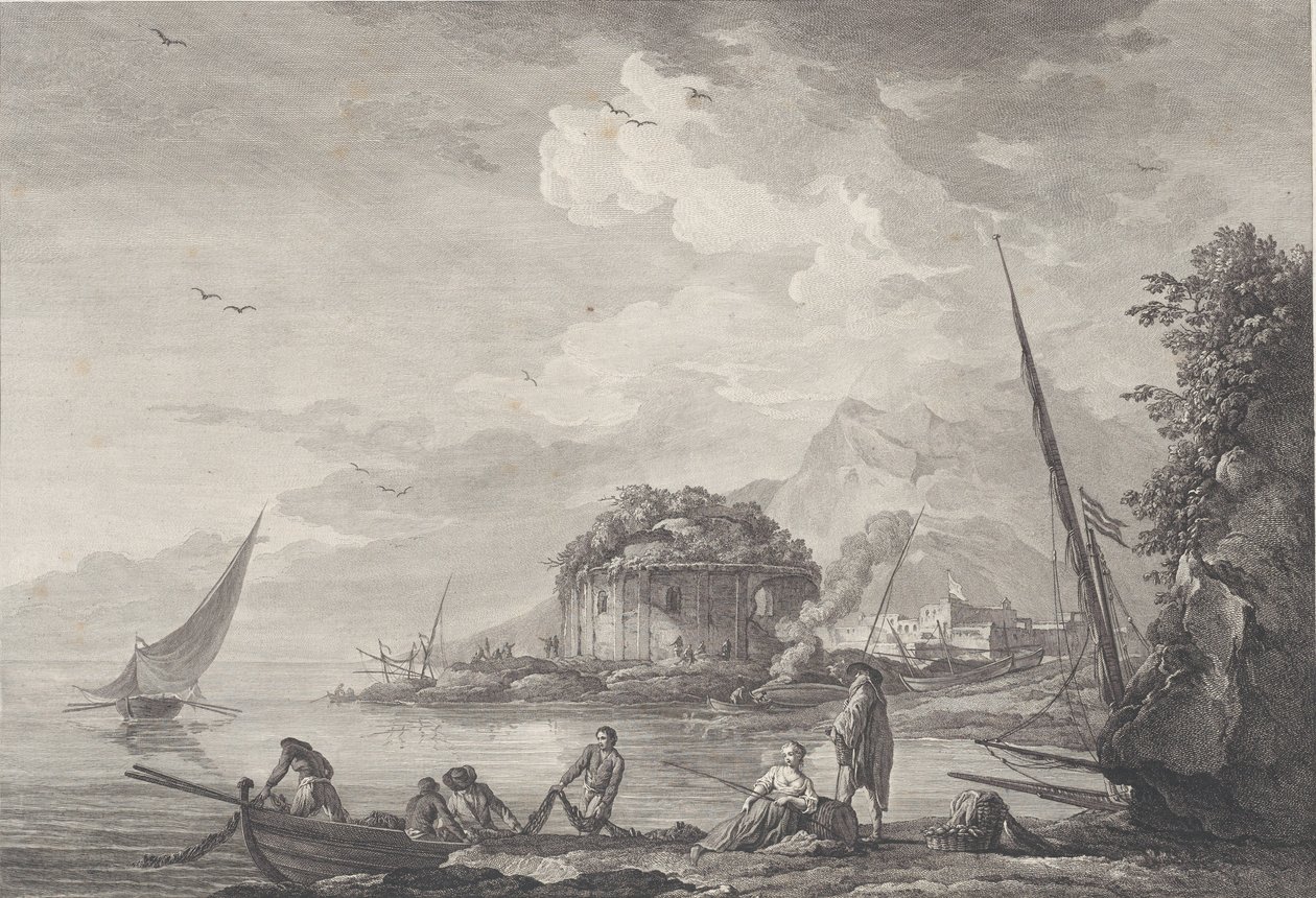 Pohled na zbytky chrámu Venuše na ostrově Nisida v blízkosti Pouzzol na G..., 1761. od Noël Le Mire