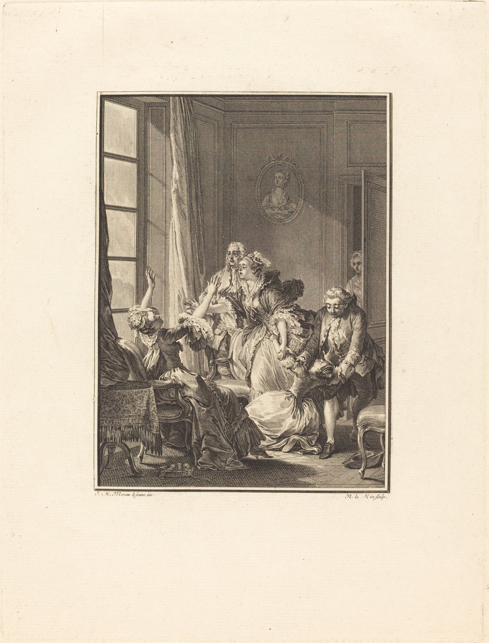 Julie omdlí v křesle od Noël Le Mire after Jean Michel Moreau