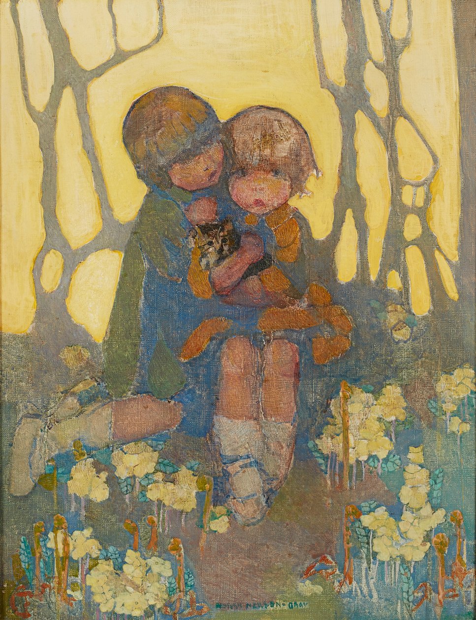 Sestry s kotětem (olej na plátně) od Norah Neilsen Gray
