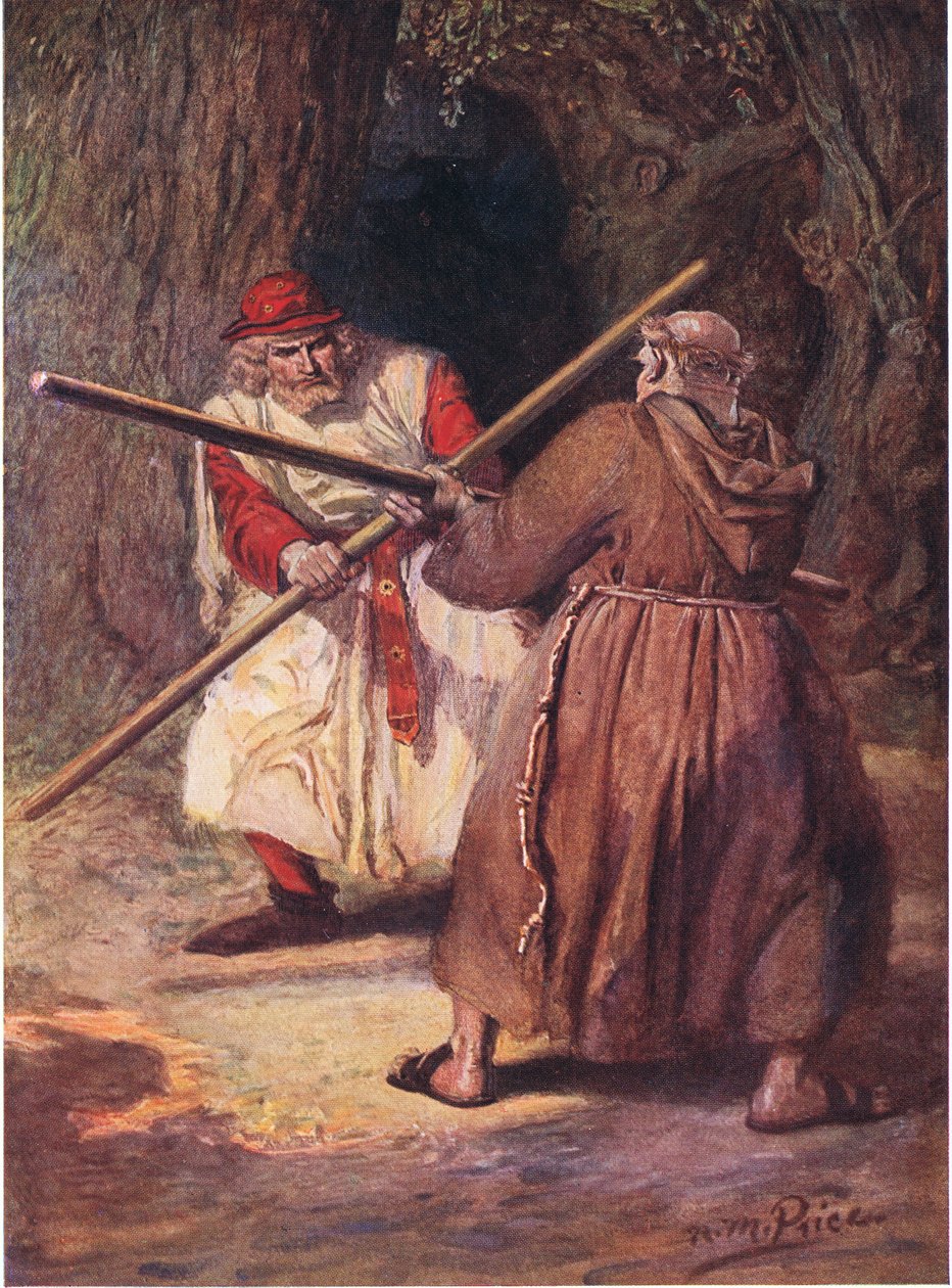 Poddal se před stálými tahy Friara Tucka, ilustrace z „The Children