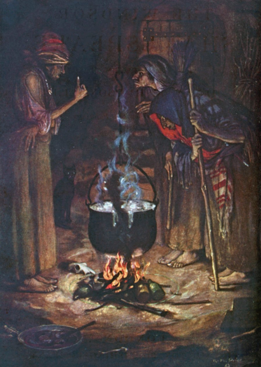 Podivné sestry. Macbeth - 4. dějství, 1. scéna (barevná litografie) od Norman Mills (after) Price