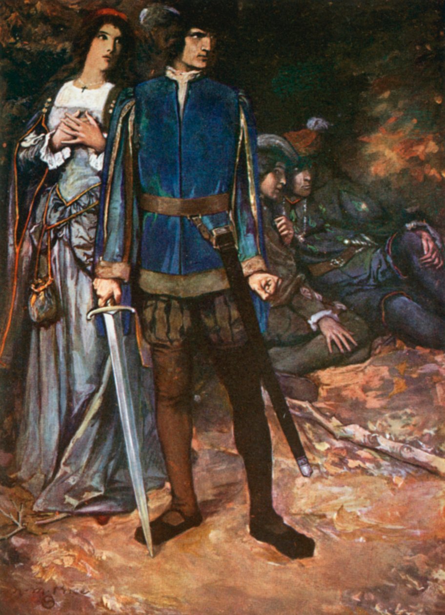 Valentine, "I Dare thee but to Breathe on my Love". Dva pánové z Verony - V. dějství, 4. scéna (barevná litografie) od Norman Mills (after) Price
