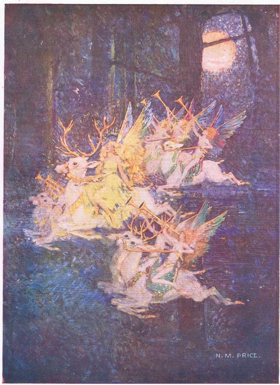The Fairy Love: Přes lesy se měsíc díval, tam jsem viděl, jak Fays postupují (barva litho) od Norman Mills Price