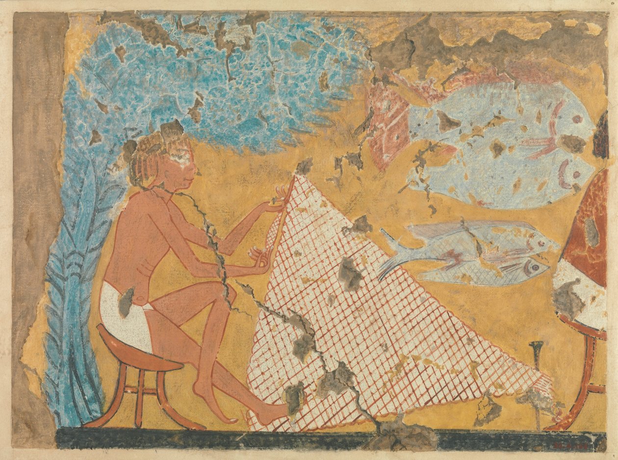 Man Making a Net, Tomb of Ipuy, c.1295–1213 BC (tempera na papíře) od Norman de Garis Davies