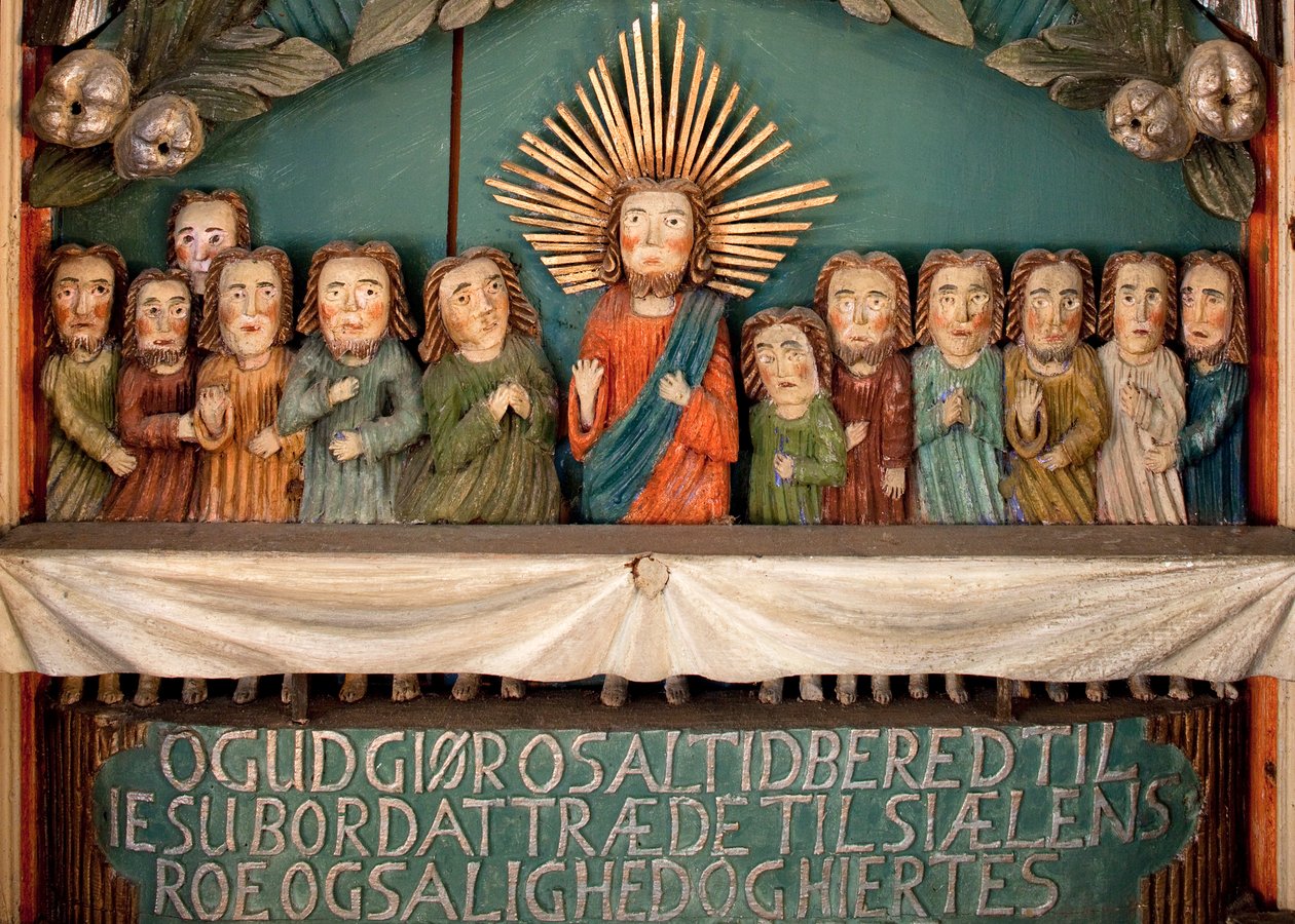 Poslední večeře, detail oltářního obrazu (lakované dřevo) od Norwegian School