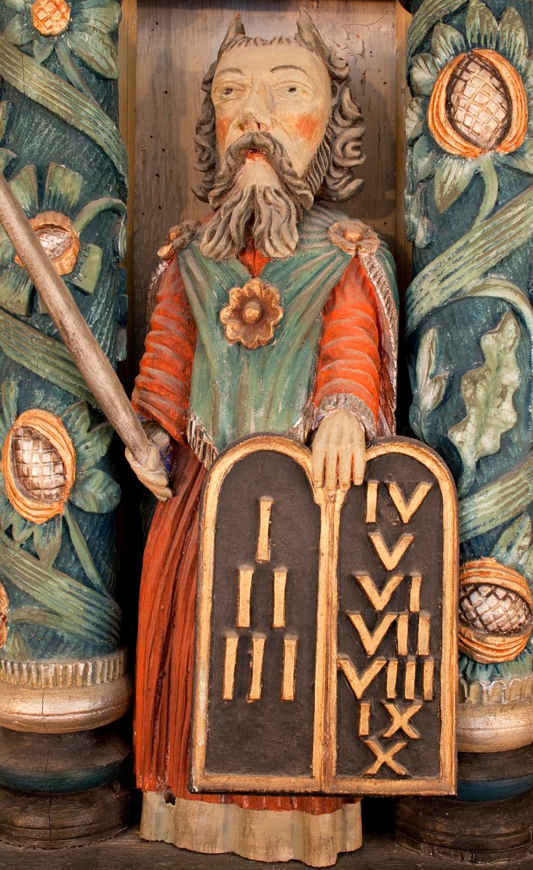 Mojžíš, detail oltářního obrazu (malované dřevo) od Norwegian School