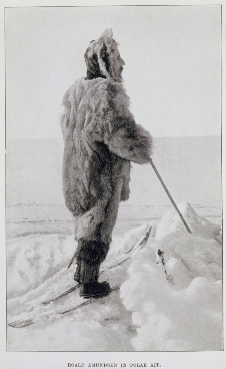 Roald Amundsen v polární výstroji, z knihy "Jižní pól...", vyd. 1912 (litografie) od Norwegian School