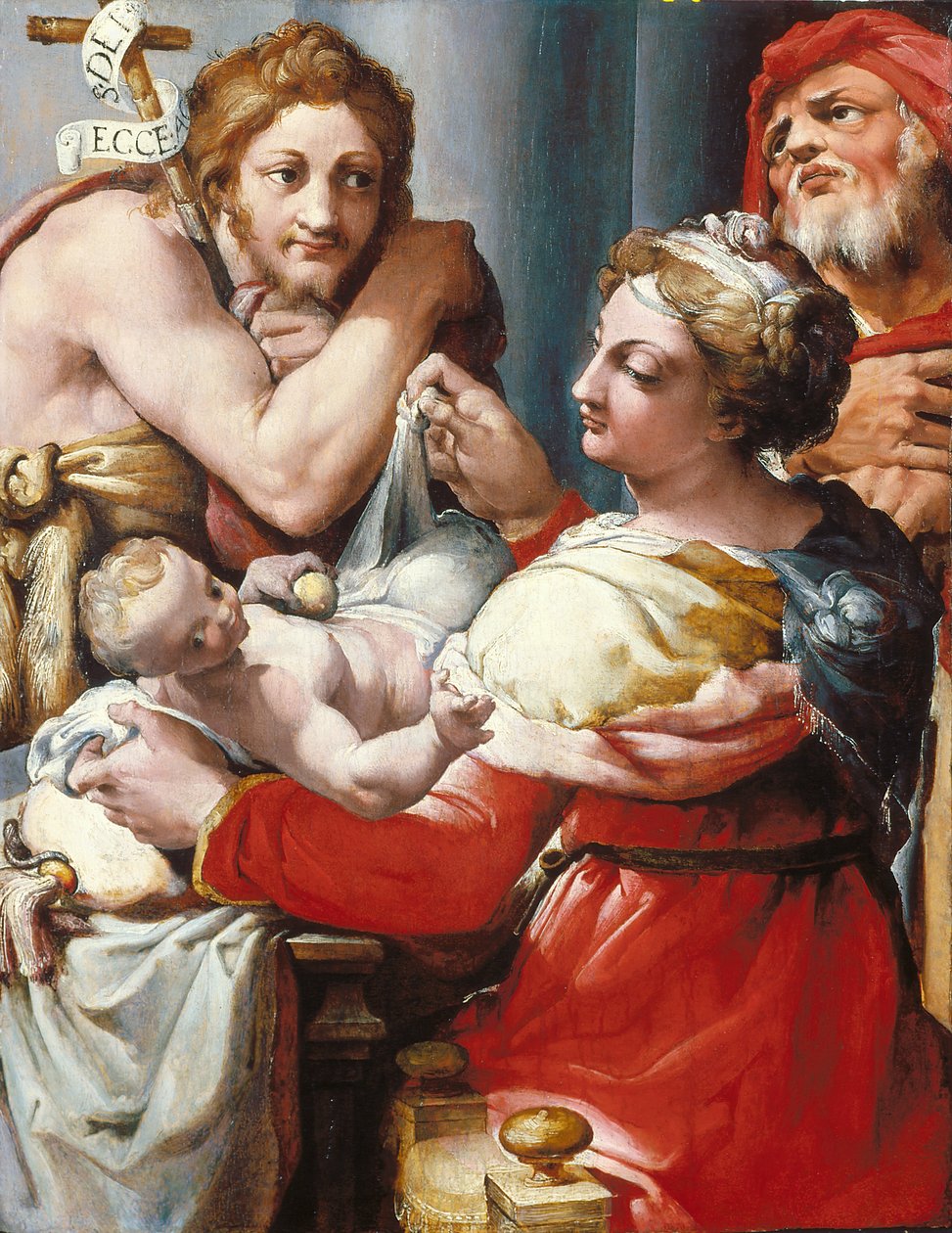 Svatá rodina se svatým Janem Křtitelem (olej na dřevě) od Nosadella (d.1571)