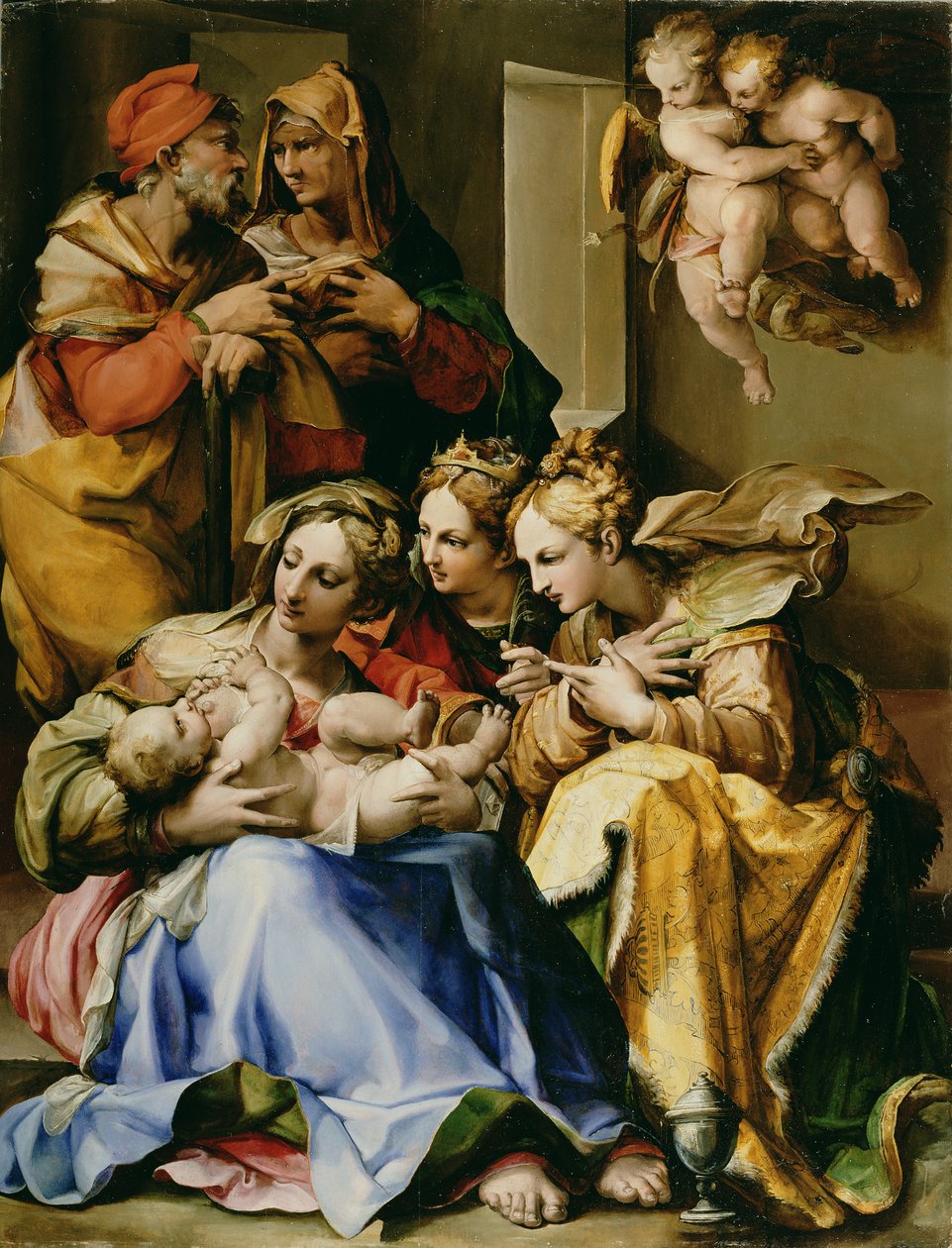 Svatá rodina se svatými Annou, Kateřinou Alexandrijskou a Marií Magdalenou, kolem 1560-9 od Nosadella