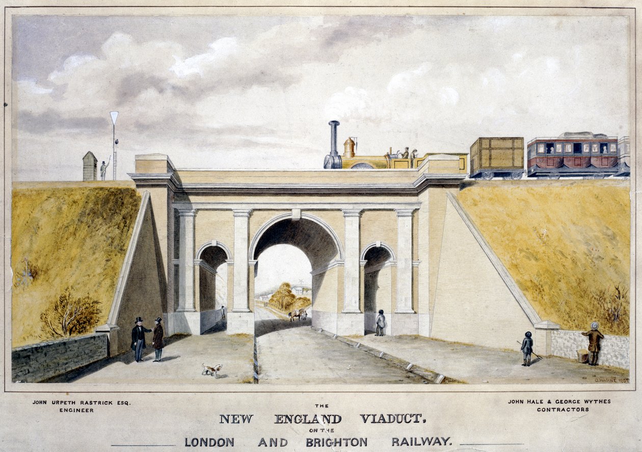 Viadukt Nové Anglie na londýnské a Brightonské železnici, 1857 od O. Warne
