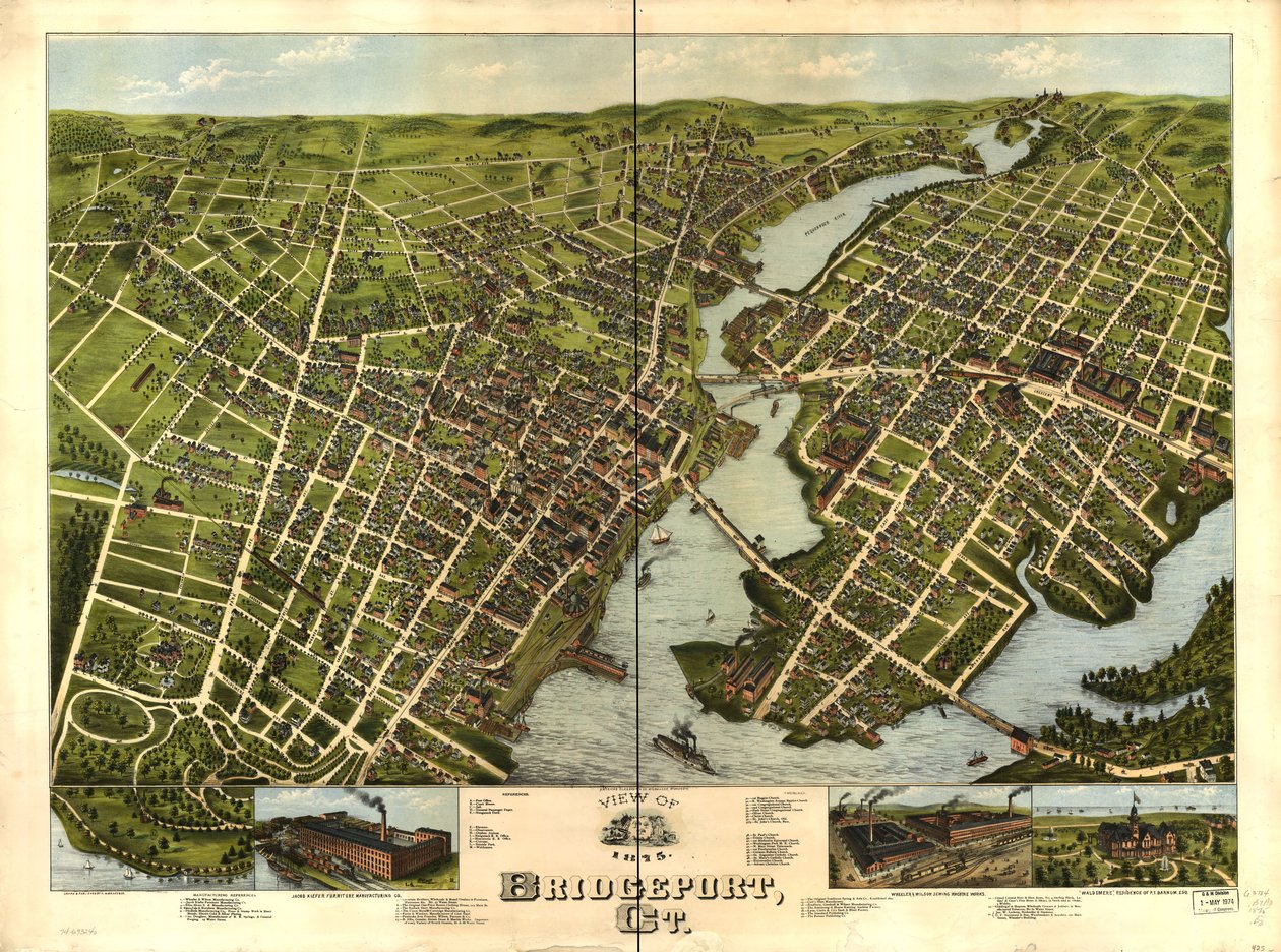Pohled na Bridgeport, Ct. 1875. od O.H. Bailey and Co. American Oleograph Co.