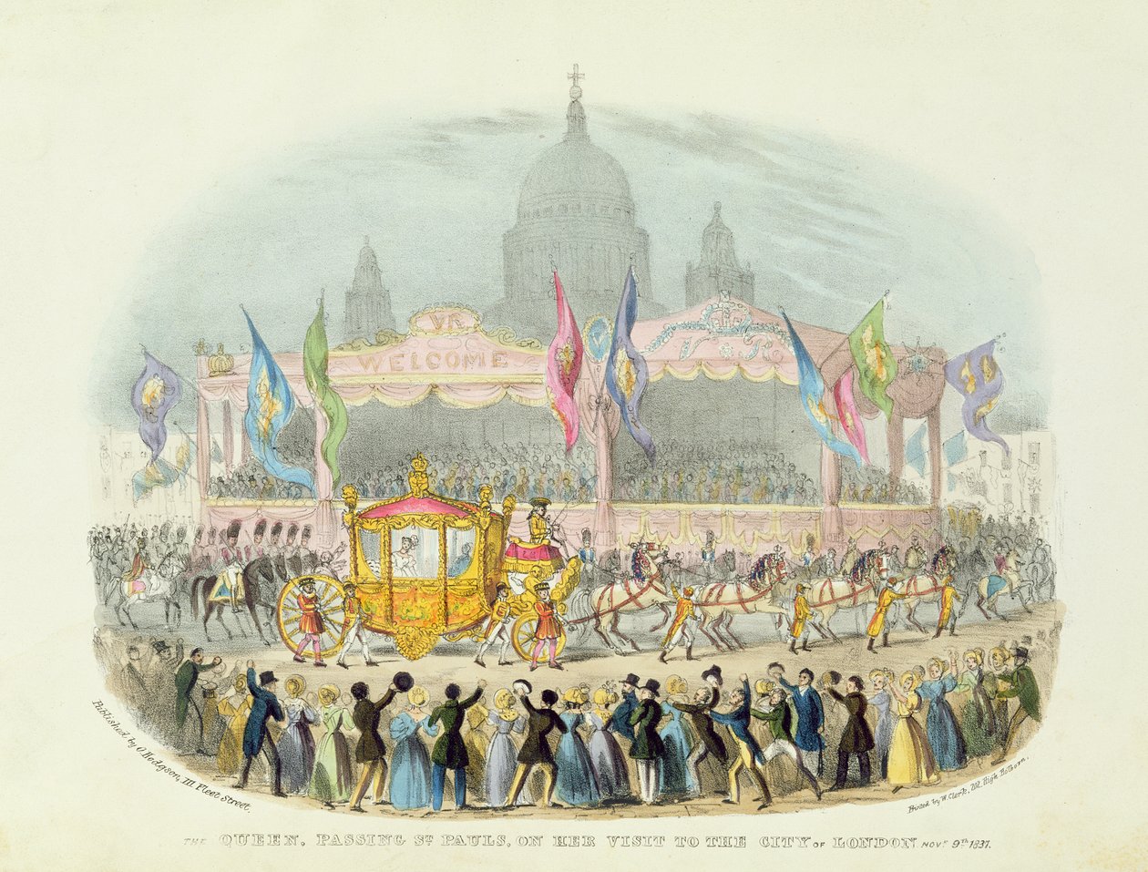 Královna Viktorie kolem katedrály St Pauls, 9. listopadu 1837 (kresba) od O. Hodgson