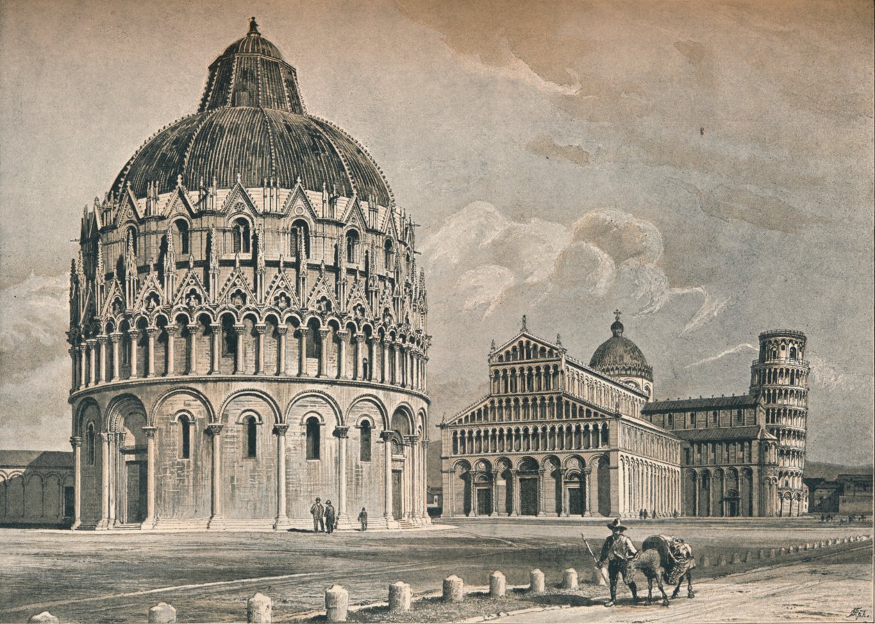 Baptisterium, katedrála a šikmá věž v Pise, c 1906, 1907 od O Schulz