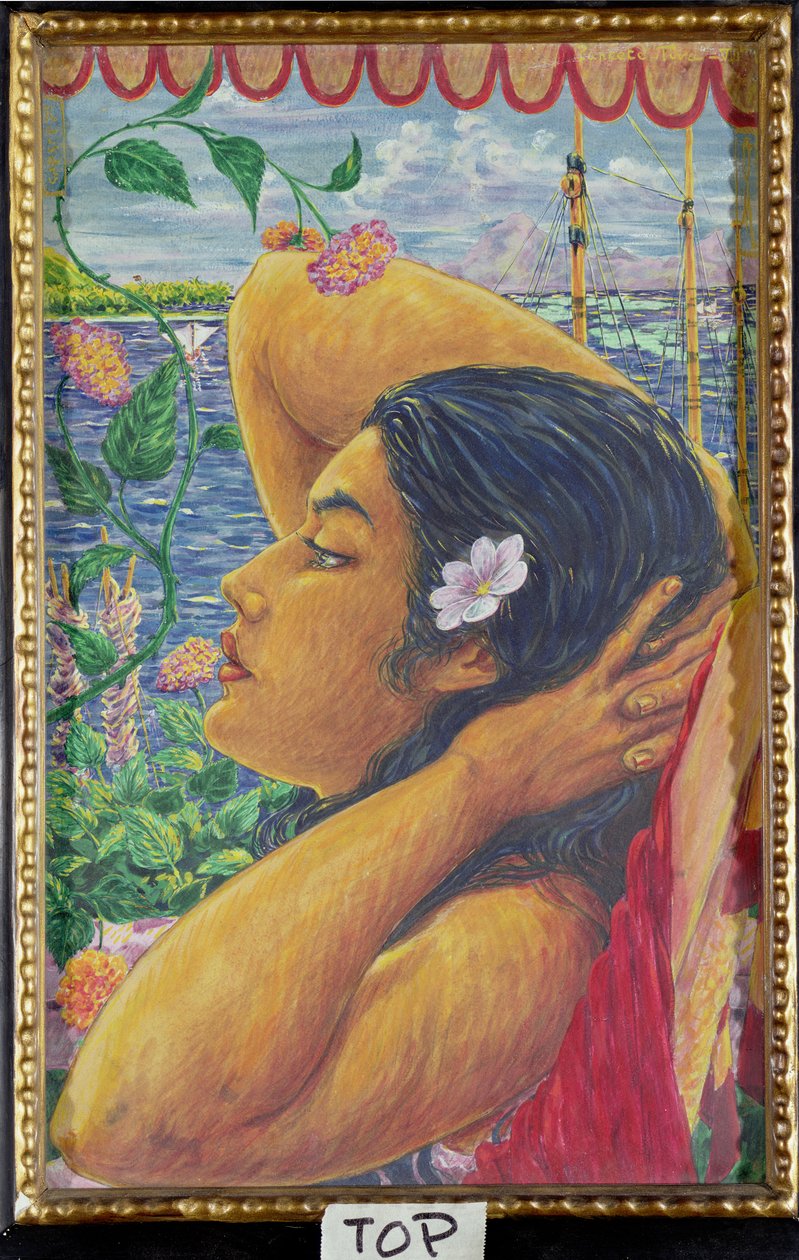 Vahine, Tahiti, cca 1920 (wc na papíře) od Octave Morillot
