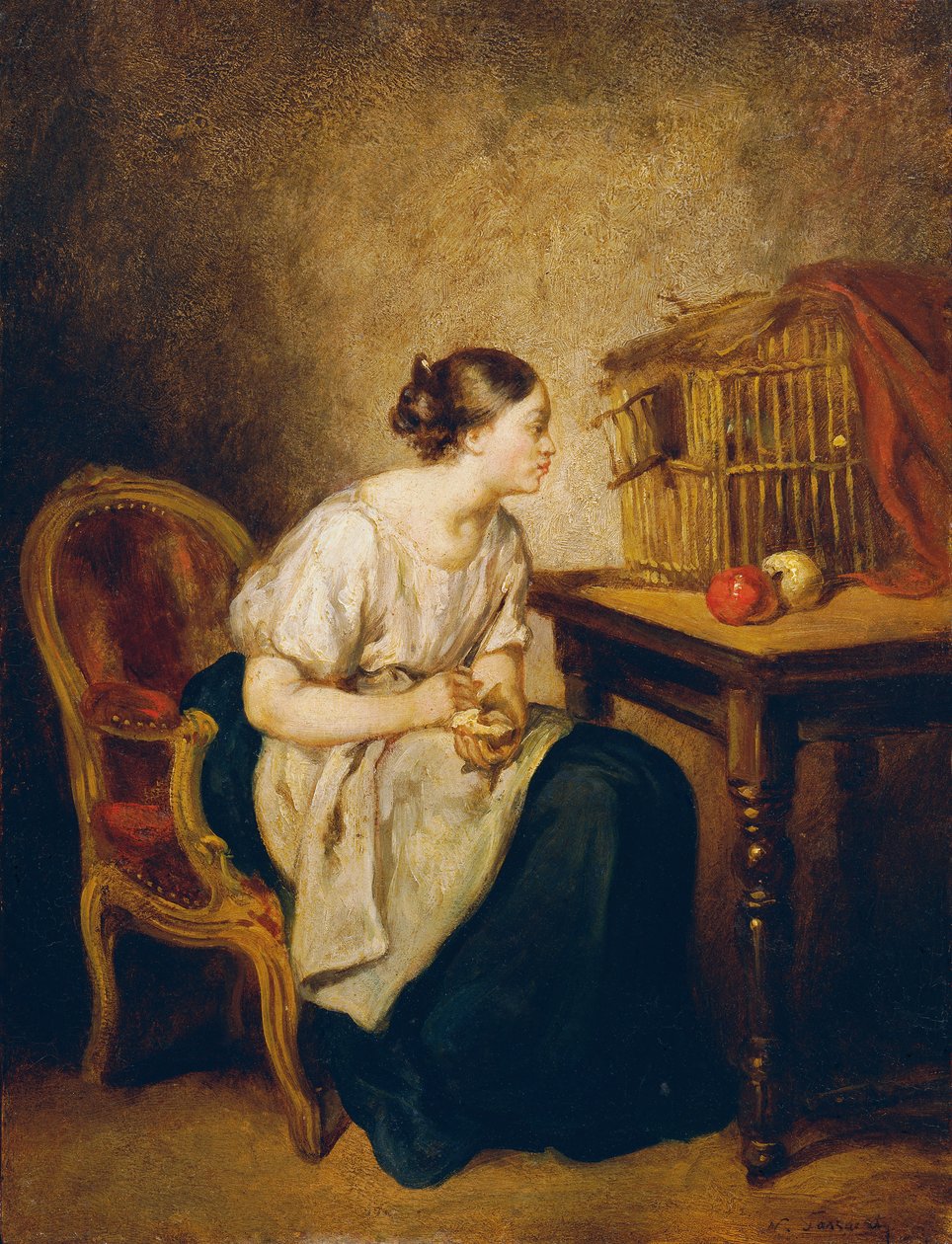 Mladá žena s klecí od Octave Nicolas Francois Tassaert