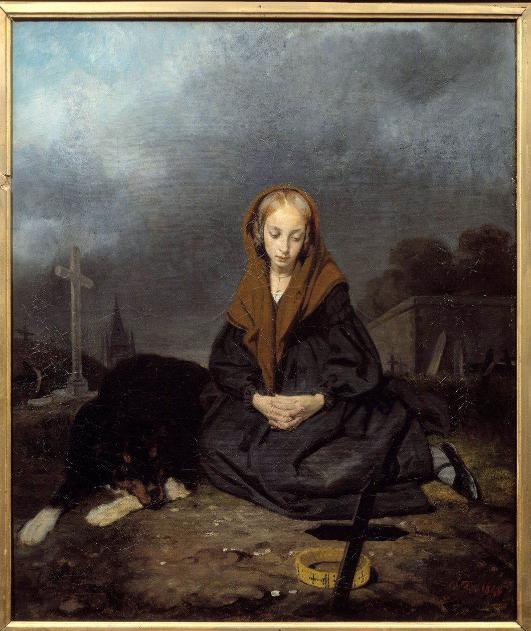 Mladá dívka na hřbitově Obraz od Octave Tassaerta (1800-1874) 1840 Ne. 0,45x0,53 m Bayonne, Musee Bonnat od Octave Tassaert