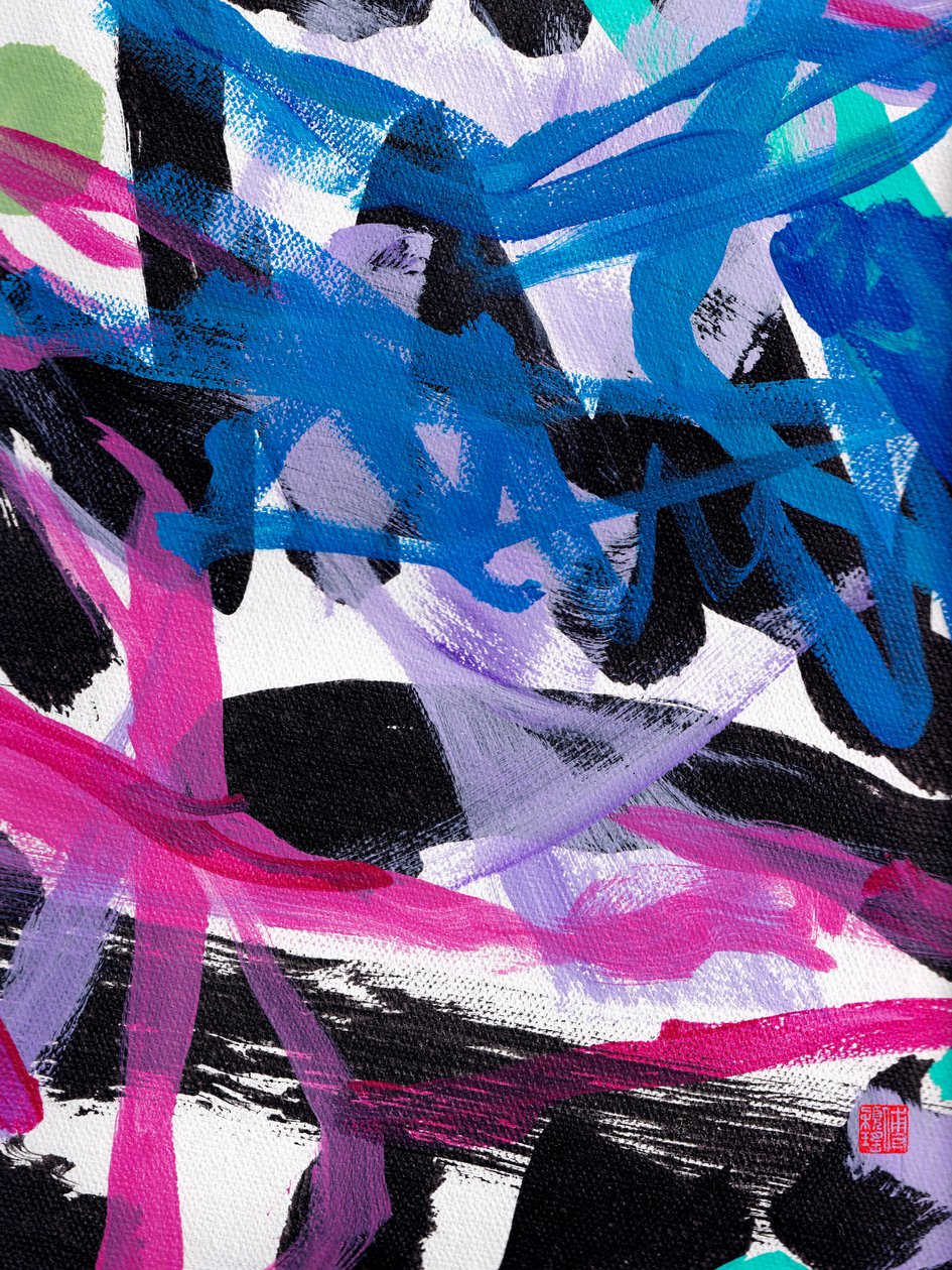Abstrakce Zen Blue Strokes, 2023 (akryl na plátně) od Odilia W. Y. Fu