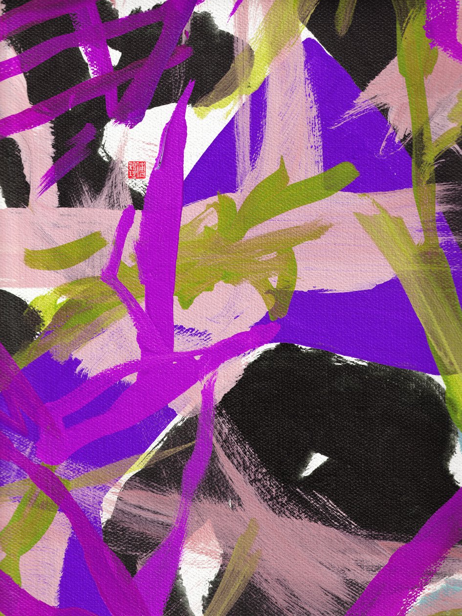 Zen Purple Floral, 2023 (akryl na plátně) od Odilia W. Y. Fu