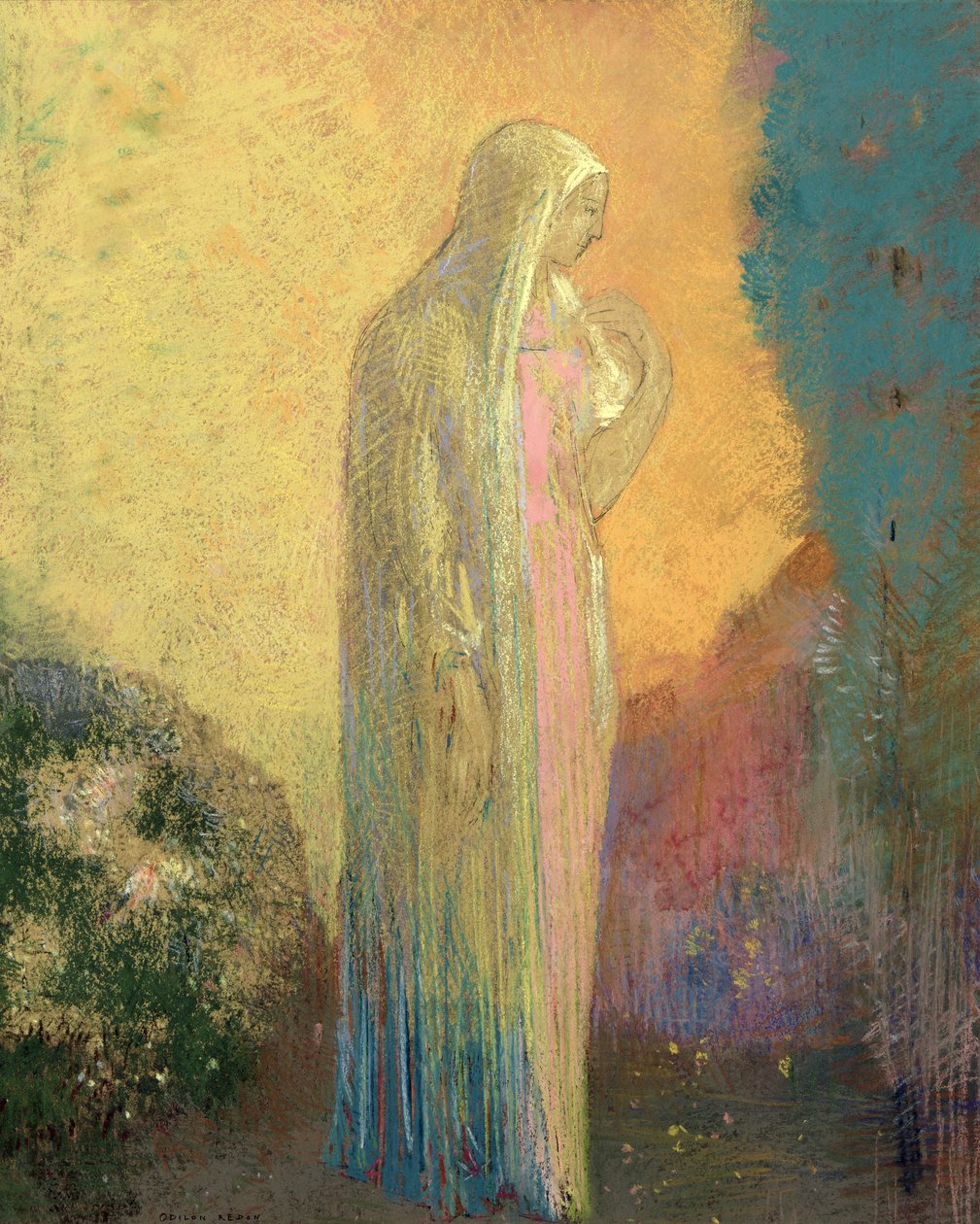 Stojící zahalená žena (pastel na papíře) od Odilon Redon