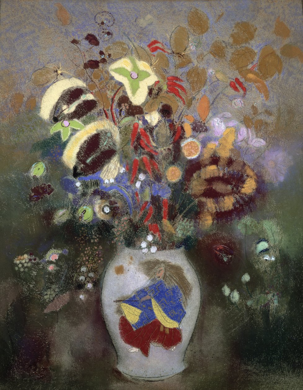 Zátiší s vázou s květinami (pastel na papíře) od Odilon Redon
