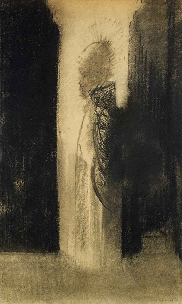 Zjevení, 1890-95 (uhl na papíře) od Odilon Redon