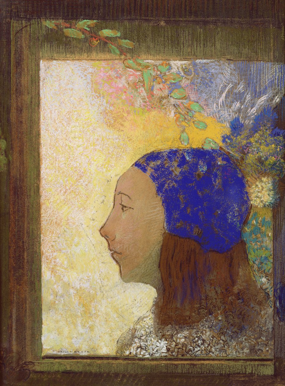 Mladá dívka v modré čepici, po roce 1890 (pastel na papíře) od Odilon Redon