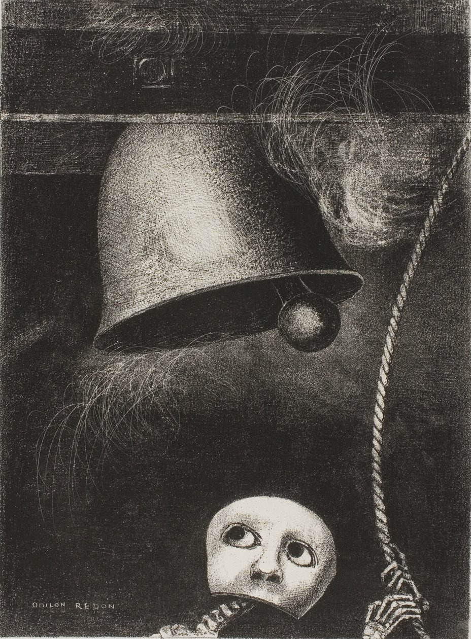A Mask Sounds the Funeral Knell, deska tři od Edgara Poea od Odilon Redon