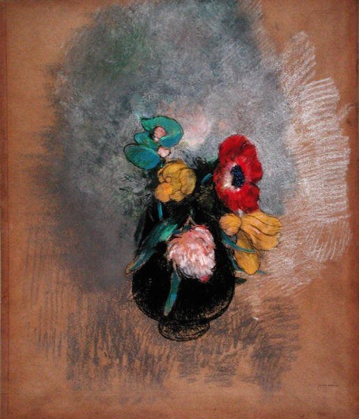 Sasanky a tulipány (pastel na papíře) od Odilon Redon