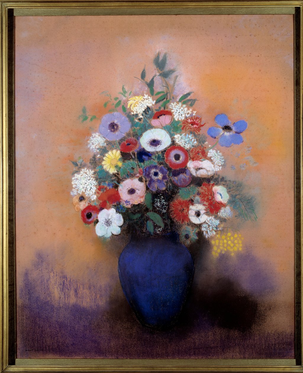 Sasanky a šeříky v modré váze od Odilona Redona (1840-1916) od Odilon Redon
