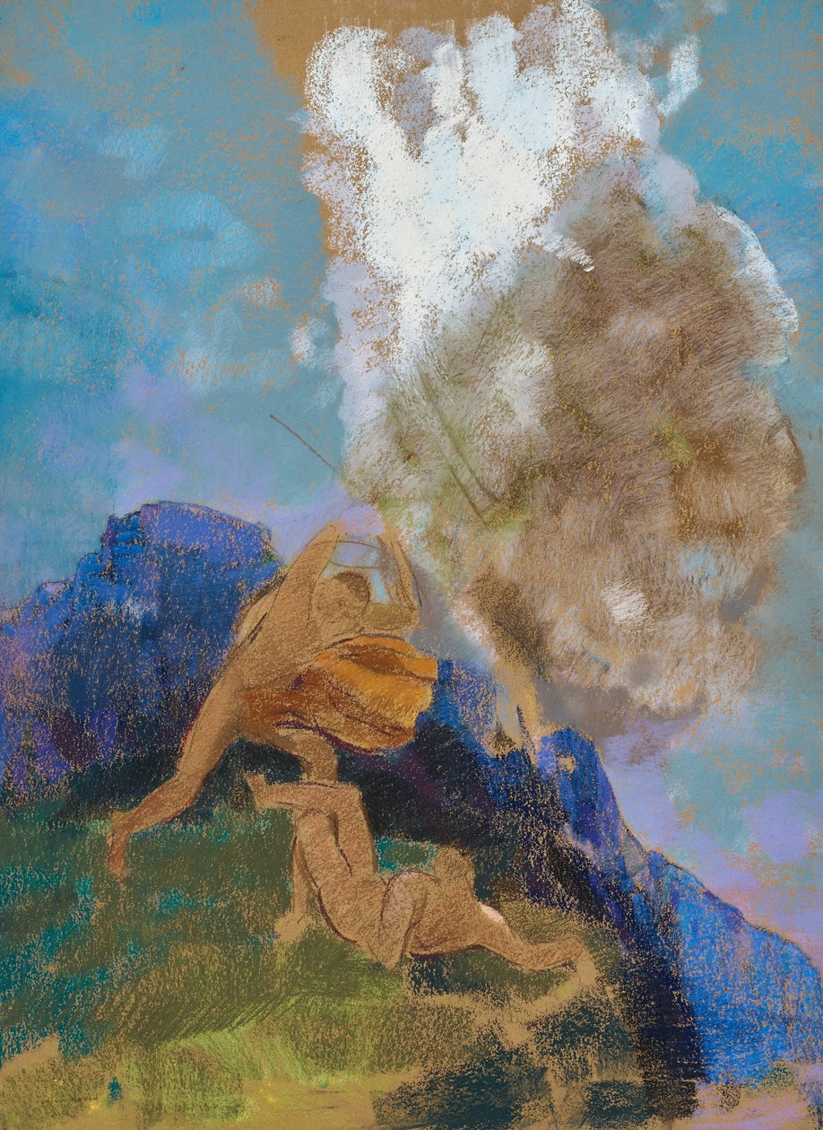 Kain a Ábel, asi 1890 (pastel na tónovaném papíře) od Odilon Redon
