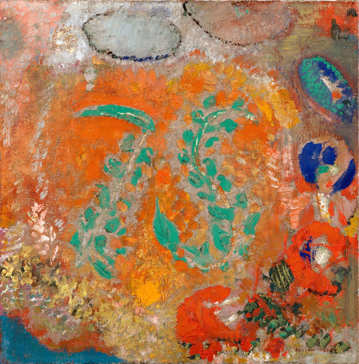 Složení. Květiny bez vázy. Obraz Odilona Redona (1840-1916), olej na plátně, kolem 1905. Francouzské umění, 20. století, symbolika, nabis. Muzeum moderního umění, New York (USA). od Odilon Redon
