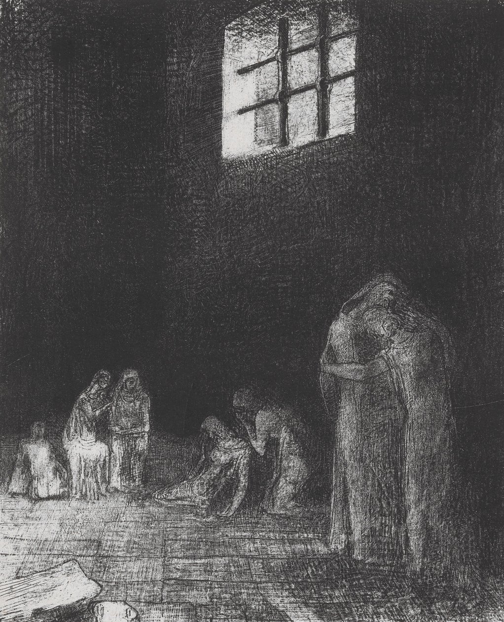 Ve stínu lidé pláčou a modlí se... od Odilon Redon