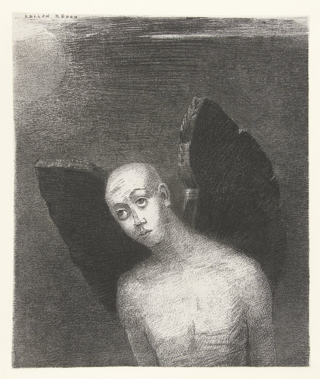 Padlý anděl roztahuje svá černá křídla Nechte se překvapit alors des ailes noires La Nuit (název série) Noc (název seriálu) od Odilon Redon
