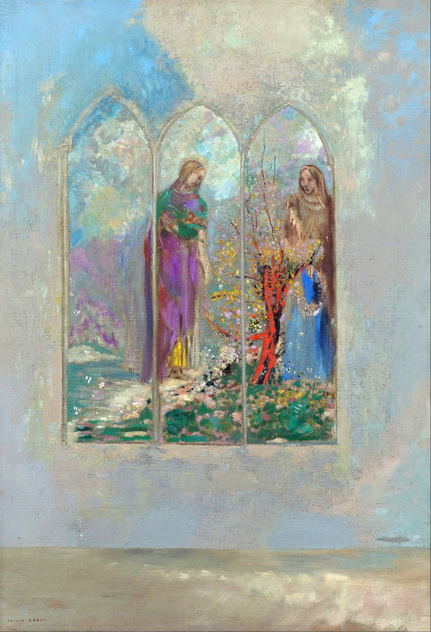 Pobožnost před červeným keřem - Pobožnost u červeného keře - Obraz Odilona Redona (1840-1916) od Odilon Redon
