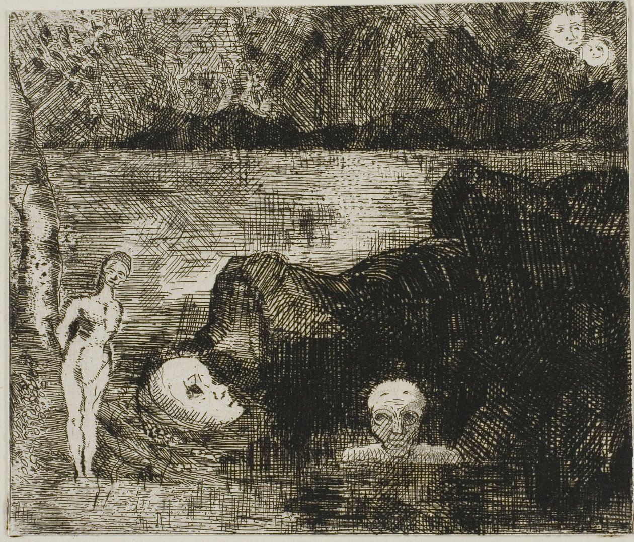 Dream Vision, cca 1880 (lept a suchá jehla na tkaném papíře ze slonoviny) od Odilon Redon