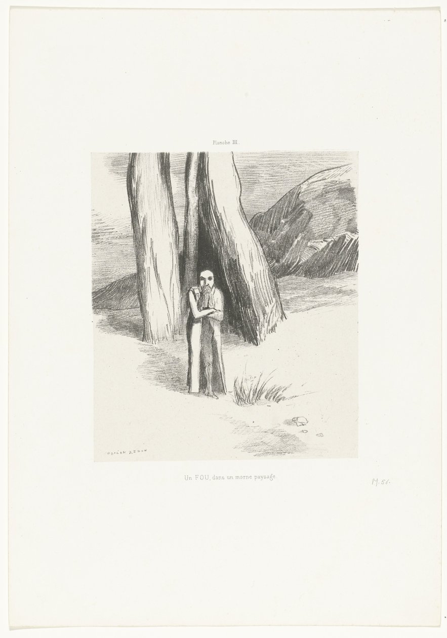 Šílenec v ponuré krajině Un FOU, dans un ranne paysage (titul na objektu) od Odilon Redon