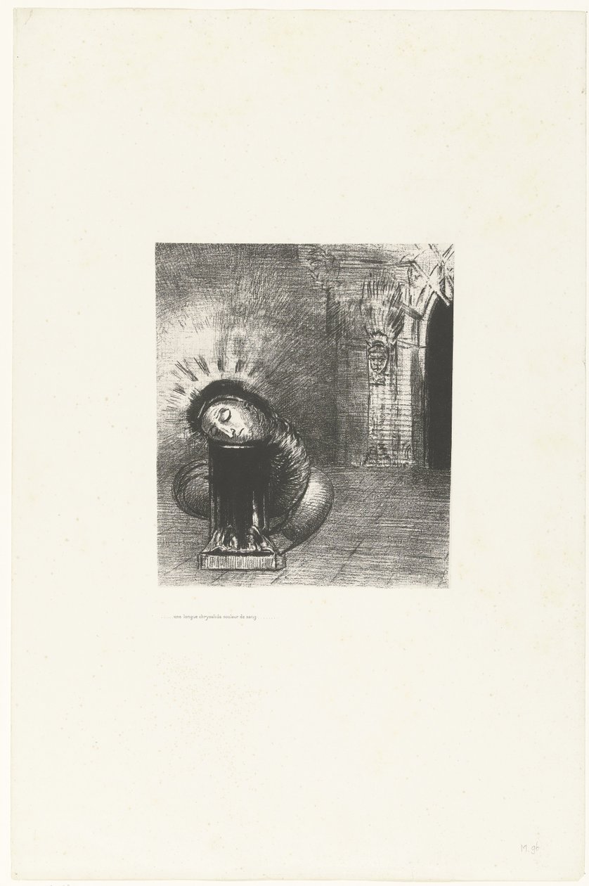 Dlouhé prasknutí barvy krve ...une longue chrysalide couleur de sang... Tentation de Saint-Antoine (2) (název série) Pokušení svatého Antonína (název série) od Odilon Redon