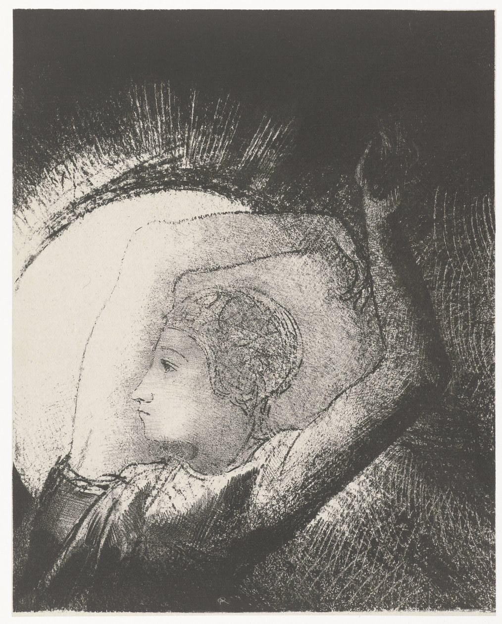Žena oděná sluncem ...une femme revêtue du Soleil (název na objektu) Apocalypse de Saint-Jean (název série) Zjevení Jana (název série) od Odilon Redon