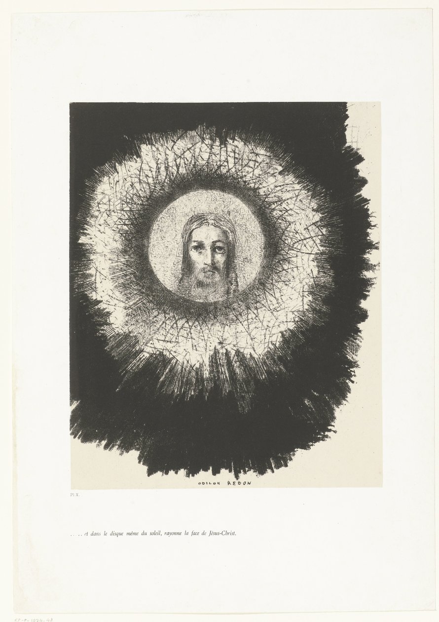 A v kotouči slunce zářila tvář Kristova ...et dans le disque même du soleil, rayonne la face de Jésus-Christ (titul na předmětu) Tentation de Saint-Antoine (1) (název série) Pokušení svatého Antonína (název série) od Odilon Redon
