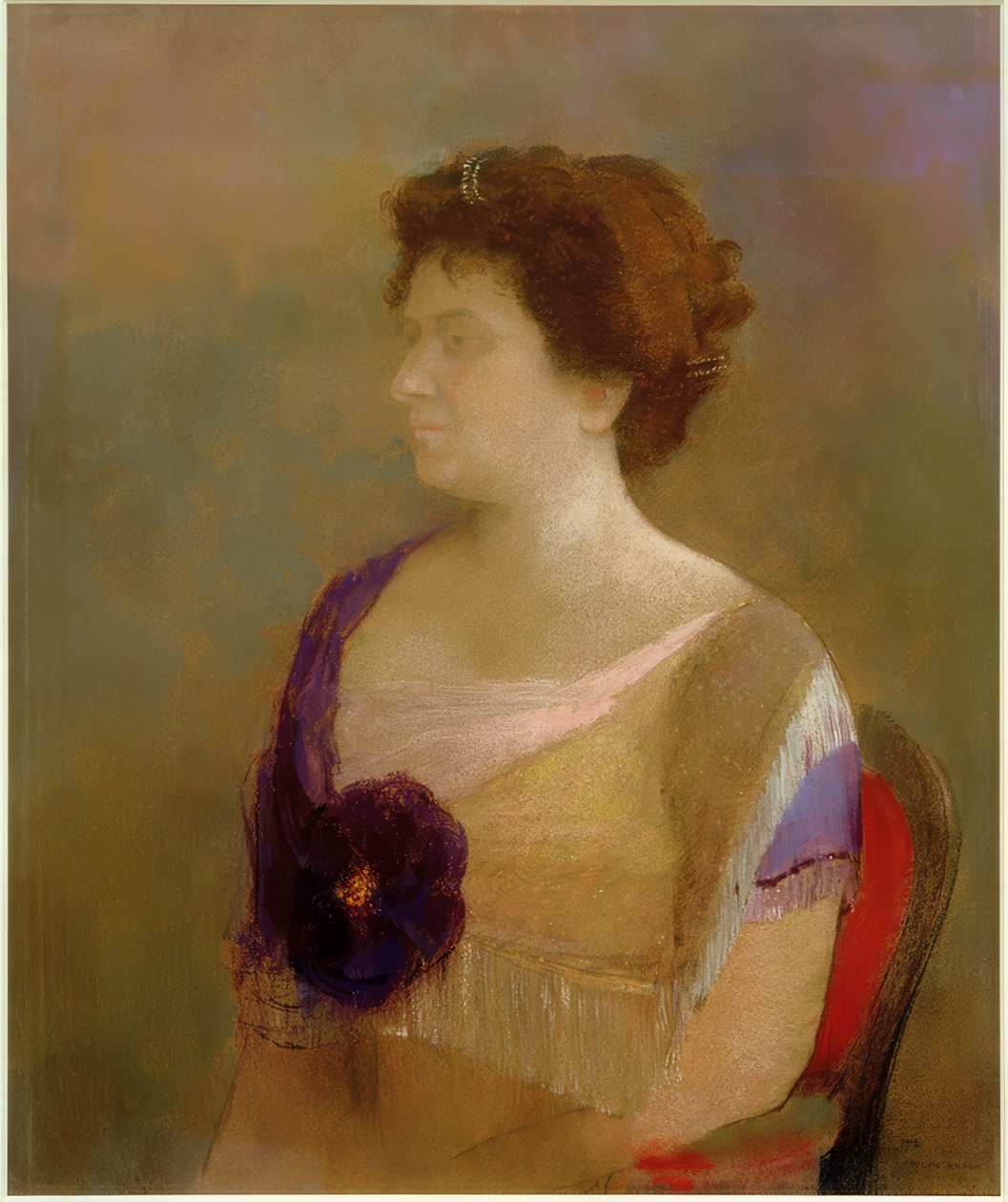 Žena s květinou na živůtku od Odilon Redon