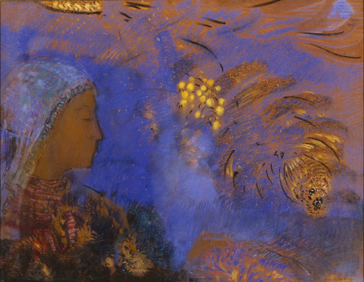 Hlava ženy (pastel na hnědém papíře) od Odilon Redon