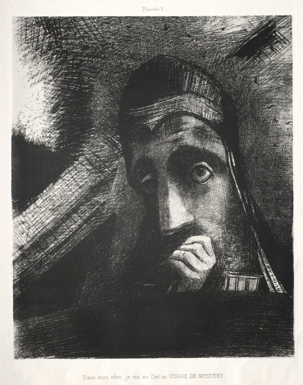 Pocta Goyovi: Ve snu jsem viděl na nebi tvář záhady, 1885. od Odilon Redon