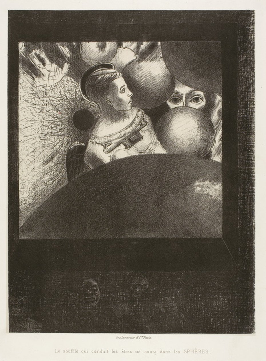 In the Spheres (Dech, který vede živé tvory je také ve Spheres), deska pět z Edgara Poea od Odilon Redon