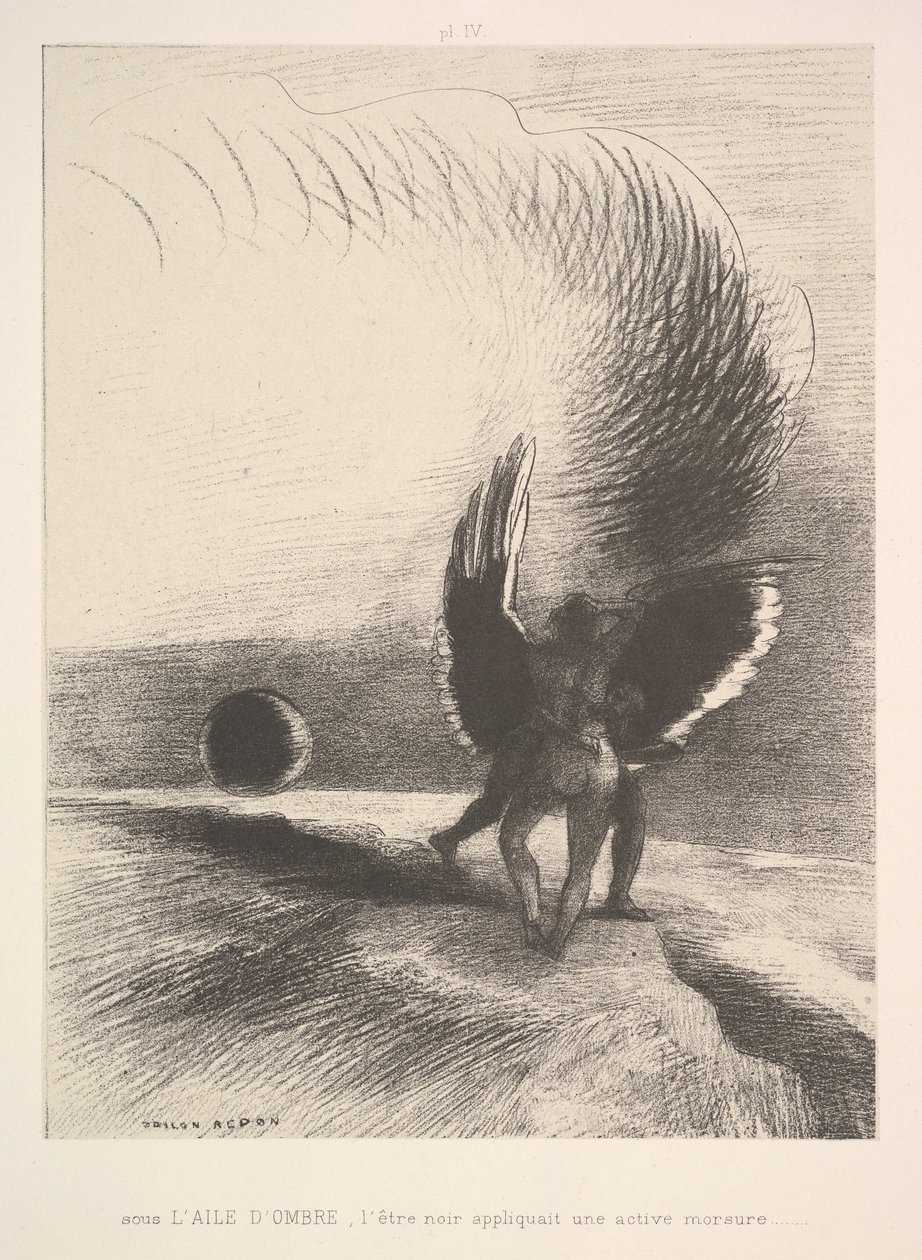 Ve stínu křídla kouslo černé stvoření, 1891. od Odilon Redon
