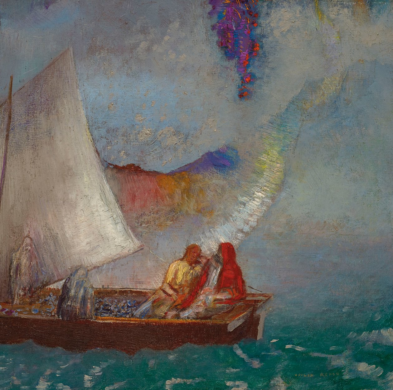 La Voile Grise, kolem 1900-05 (olej na plátně) od Odilon Redon