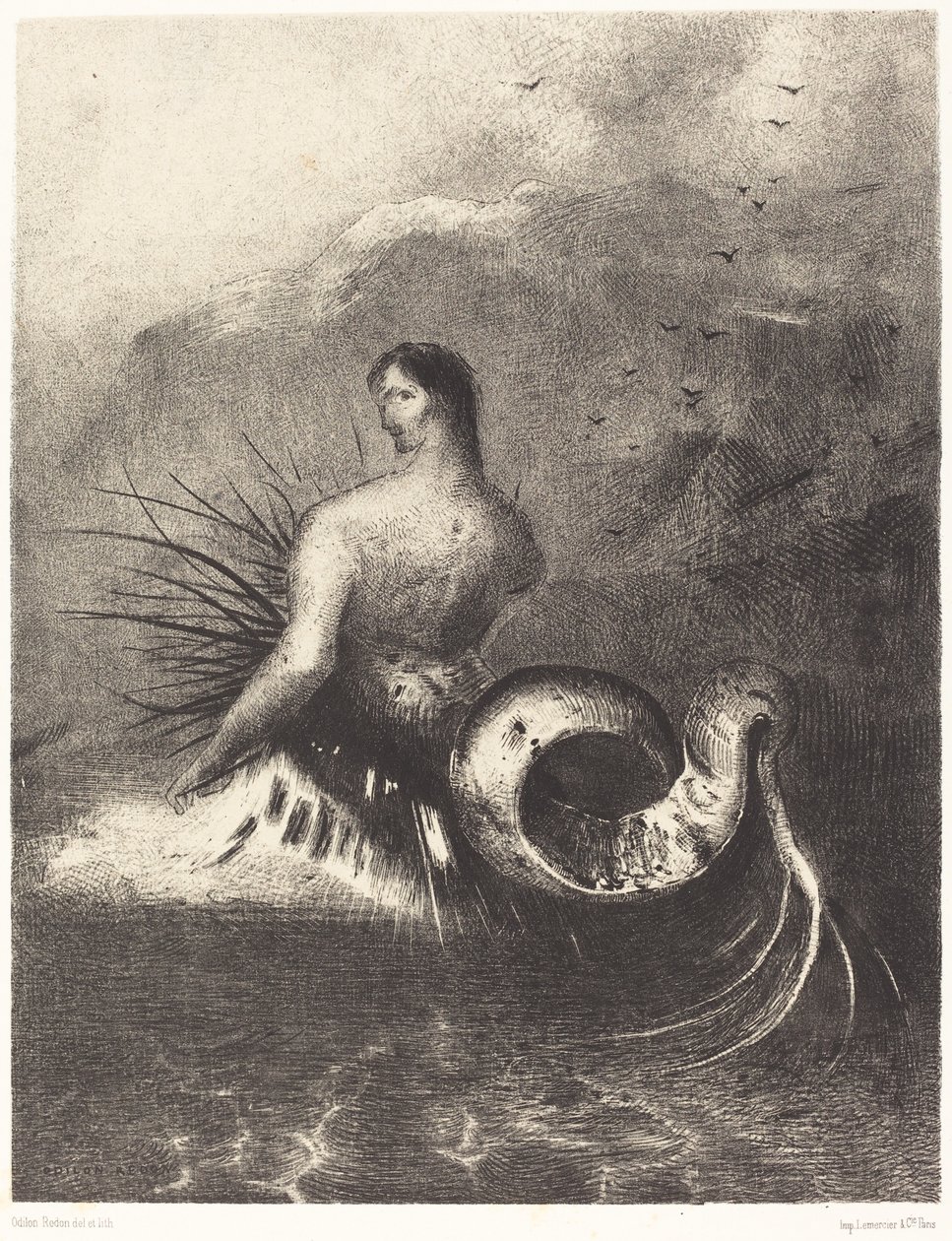 La sirene sortie des flots vetue de dardos (Siréna oděná ostny se vynořila z vln od Odilon Redon