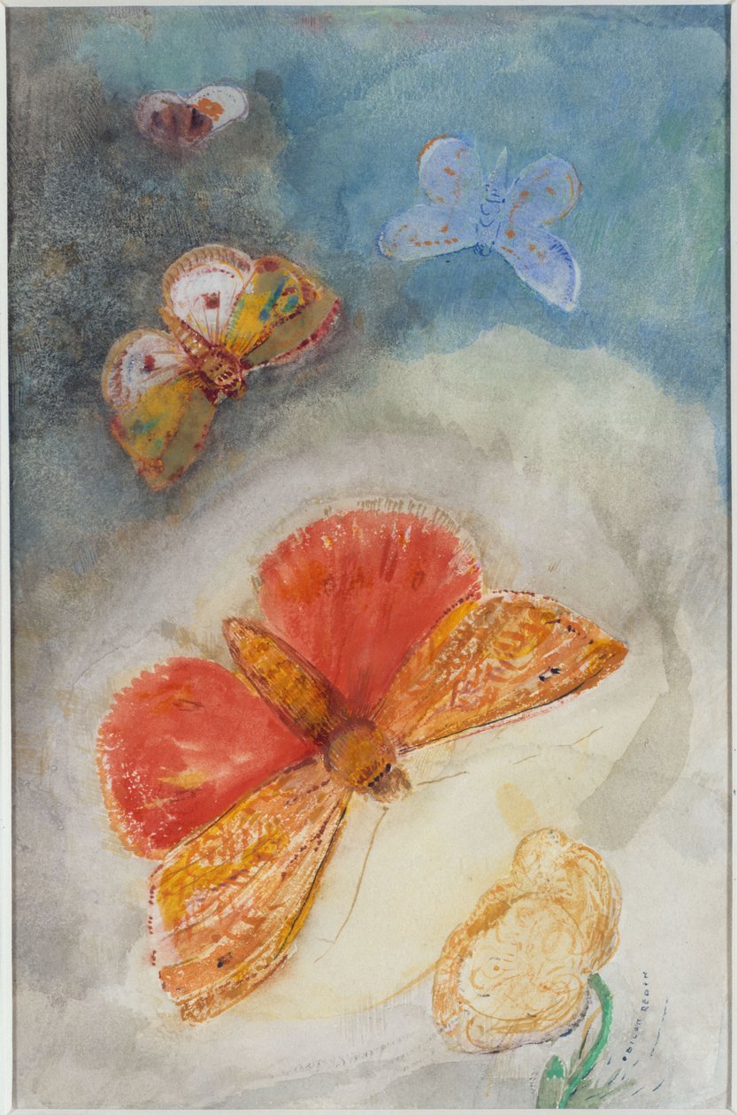Motýli a květina od Odilon Redon